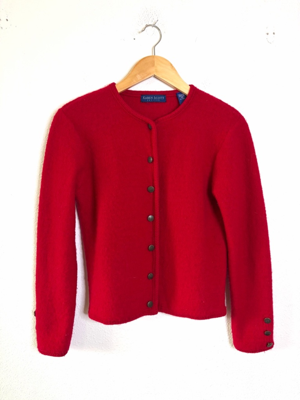 100% boiled wool Red Button Front Cardigan Jacket Cottagecore Cabincore S P